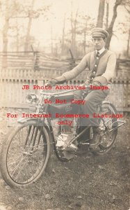 OH, Grove City, Ohio, RPPC, Man Sitting on an Emblem Motorcycle, Photo