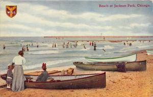 Chicago Illinois~Jackson Park Beach~Lady & Girls Entering Boat~c1910 Postcard