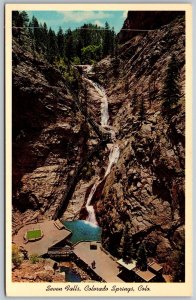 Vtg Colorado Springs CO Seven Falls South Cheyenne Canon 1960s View Old Postcard