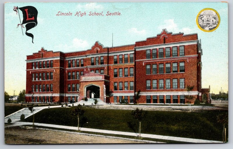 Seattle Washington~Lincoln High School~Black & Red~Large Letter L Pennant~1908