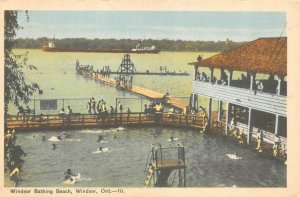 WINDSOR, Ontario Canada  WINDSOR BATHING BEACH  Pool~Swimmers~Pavilion  Postcard