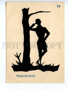 241342 GERMAN SILHOUETTE man & tree Vintage postcard