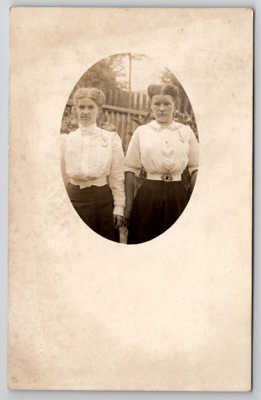 RPPC Two Women Happy and Grumpy with Tiny Waist Edwardian Era Postcard E24