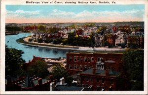 Birds Eye View of Ghent Showing Mowbray Arch Norfolk Virginia Postcard C037