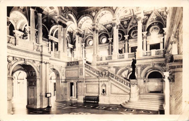 Washington DC~Library Congress~Main Stair Hall~Rideout Real Photo POSTCARD 1920s