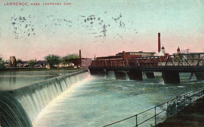 Vintage Postcard 1909 Lawrence Dam Lawrence Massachusettes MA Mason Bros. Pub.