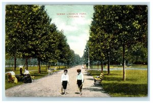 1908 Scene Boys Along Lincoln Park Chicago Illinois IL Antique Postcard