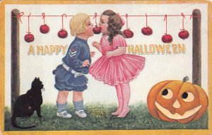 CHILDREN APPLES JOL CAT HALLOWEEN HOLIDAY EMBOSSED POSTCARD 1910