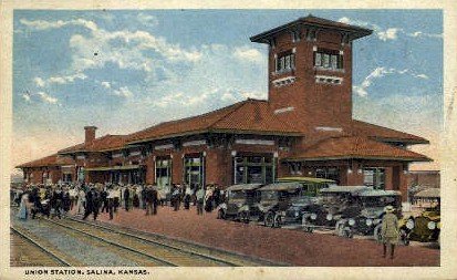 Union Station, Salina, Kansas, KS, USA Railroad Train Depot 1921 light corner...