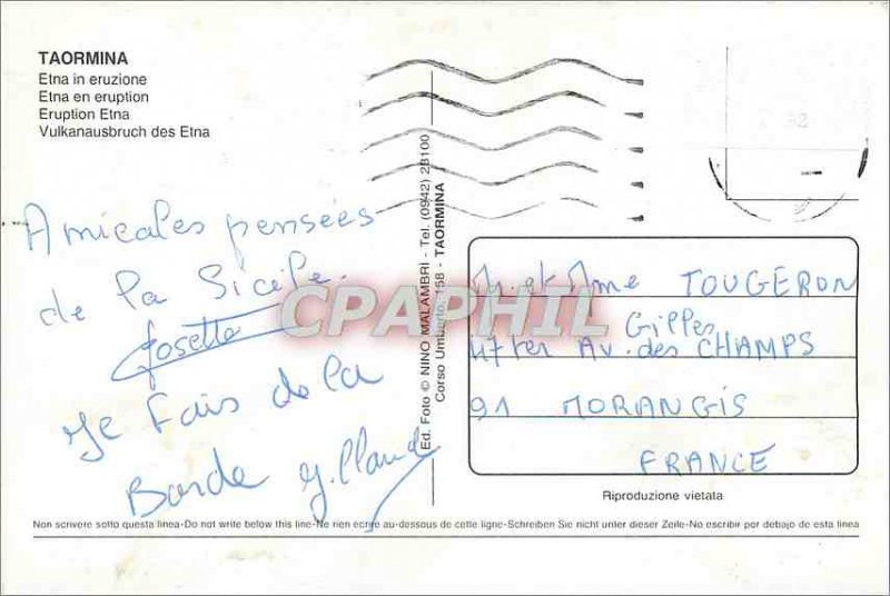 Postcard Modern Taormina Etna erupting