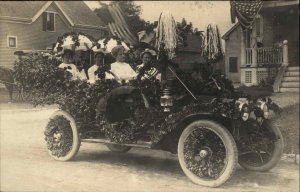 Women Driving in Early Car Decorated w Flowers c1910 Real Photo Postcard