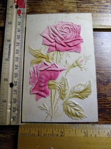 Postcard - A Merry Christmas with Roses Embossed Art Print