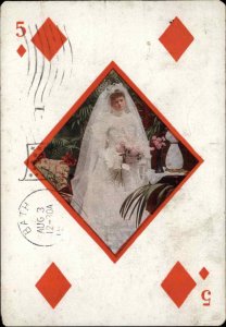 Playing Cards Beautiful Bride Five of Diamonds c1910 Vintage Postcard