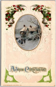 1912 A Joyful Christmas Snow Village Countryside Landscape Posted Postcard