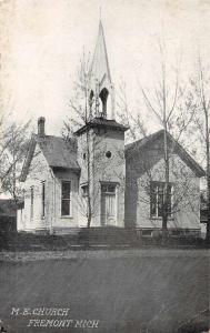 Fremont Michigan birds eye view Methodist Episcopal Church antique pc Z42056