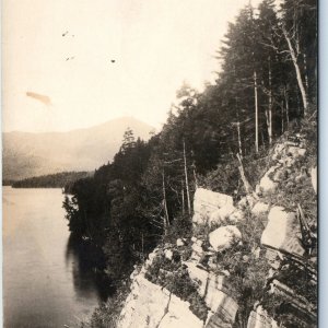 c1910s Adirondack Mts Lake View RPPC Cliff Real Photo Lake Placid Postcard A123
