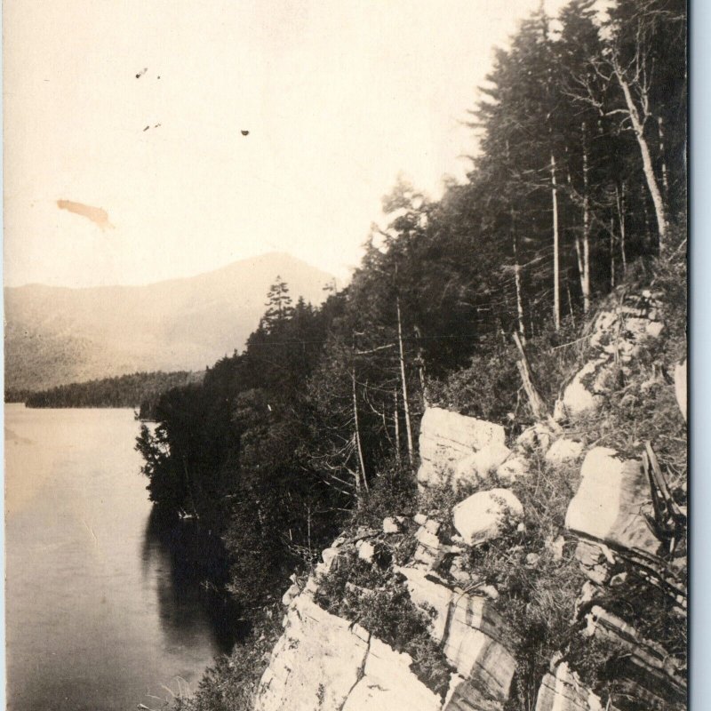 c1910s Adirondack Mts Lake View RPPC Cliff Real Photo Lake Placid Postcard A123