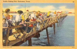 Fishing Pier Crowd Galveston Texas 1950 linen postcard