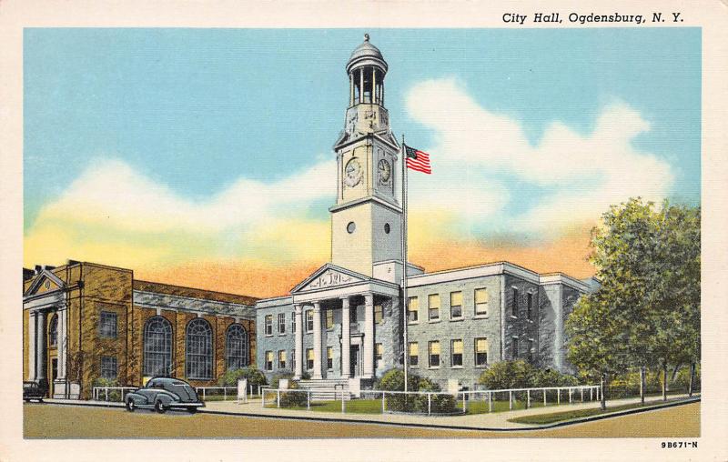 City Hall, Ogdensburg, New York, Early Linen Postcard, unused