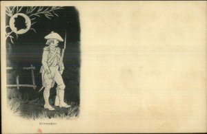 French Military Art Grenadier Gun Bayonet Man in the Moon? c1900 Postcard