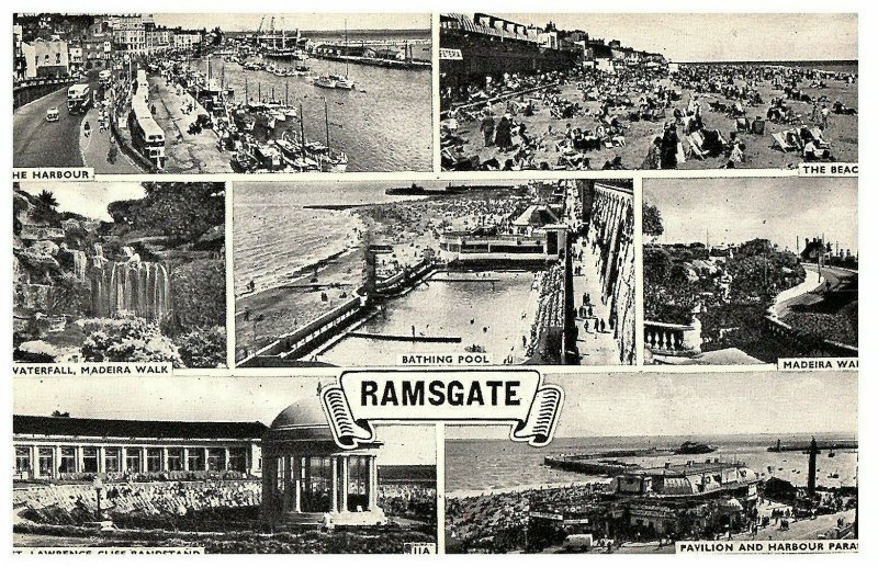 Ramsgate UK Multi-view Postcard Bathing Pool Harbour Pavillion etc Posted 1957