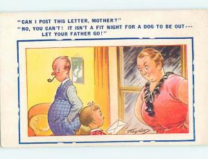 Bamforth comic signed MOM MAKES FATHER GO OUT TO MAIL GIRL'S LETTER HL3086