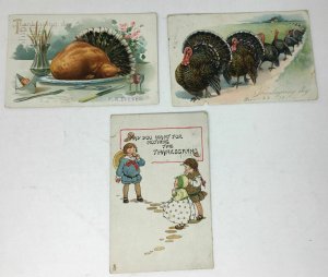 Raphael Tuck Thanksgiving Day Postcards Lot of 3 Turkeys Children