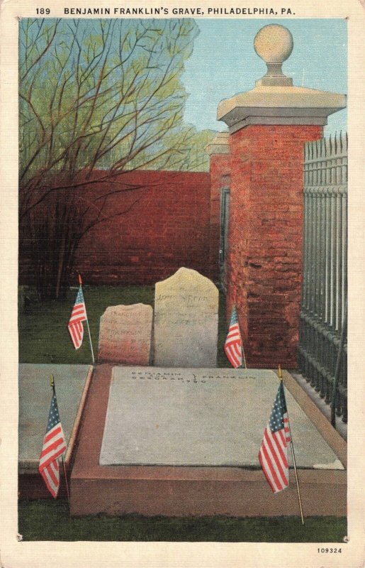 Benjamin Franklin Grave Philadelphia Pa. Postcard 2R4-491 