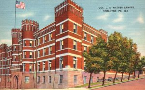 Colonel L. A. Watres Armory Building Trees Scranton Pennsylvania PA Postcard