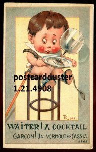 h4046 - HUMOR Postcard 1910s Boy Ordering Cocktail in Restaurant