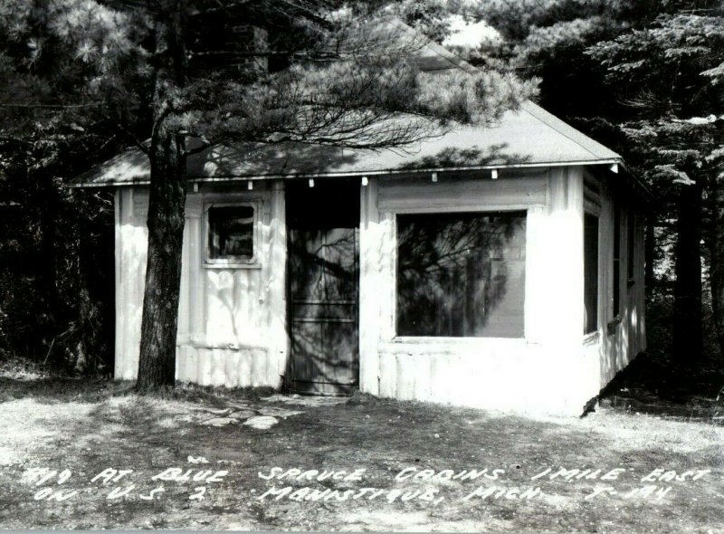 Vintage Blue Spruce Cabins Manistique Michigan RPPC Real Photo Postcard P79 