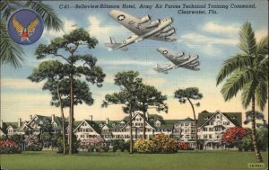 Clearwater Florida FL Army Airplane Air Force Training c1930s-40s Linen Postcard