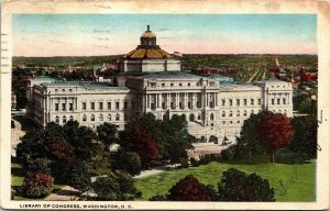 Library Congress Washington DC Capitol Cancel Vintage Postcard c1919 Antique 
