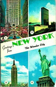 Greetings from New York NYC The Wonder City Multiview Plastichrome Postcard B5