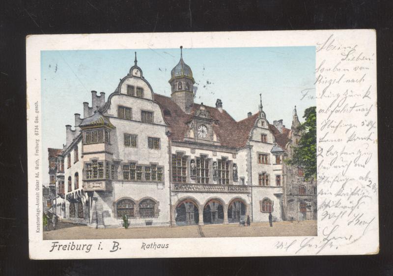 FREIBURG I.B. RATHAUS GERMANY ANTIQUE VINTAGE POSTCARD 1904