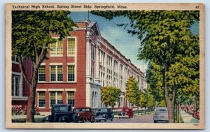 1940 Springfield Massachusetts Postcard Technical High School Spring Street Side