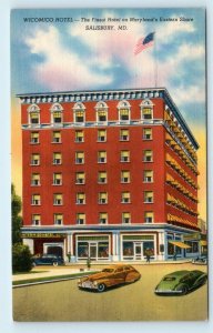 SALISBURY, MD ~  WICOMICO HOTEL c1940s Cars Roadside Linen Postcard