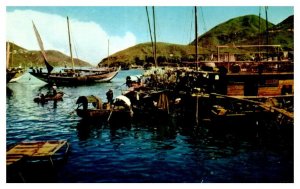 Fishing Village of Aberdeen island of Hong Kong Pan Am Airline Issued Postcard