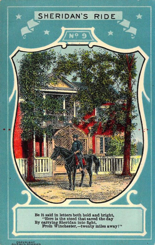 Civil War, Sheridan's Ride, Number 9,  Old Postcard