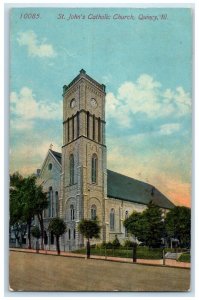 1915 Exterior View St John Catholic Church Building Quincy Illinois IL Postcard