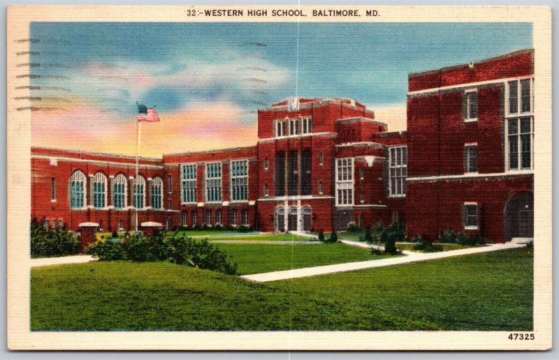 Vtg Baltimore Maryland MD Western High School 1950s Linen View Postcard