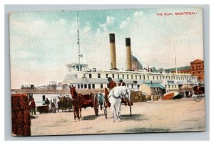 Vintage 1900's Postcard The Quay Large Steamship Horse & Buggy Montreal Canada