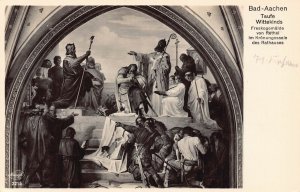 L052 Germany Bad-Aachen Taufe Wittekinds Freskogemaelde Rathaus vintage postcard