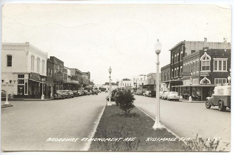 Kissimmee FL Street View Pharmacy Store Fronts 1948 RPPC Real Photo Postcard