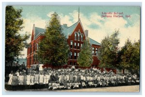 c1910 Students Outside Lincoln School Indiana Harbor Indiana IN Postcard