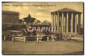Postcard Old Roma Temple of Vesta con Fontana eretta da Clemente XI