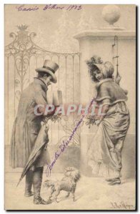 Old Postcard Fantasy Illustrator Woman Dog