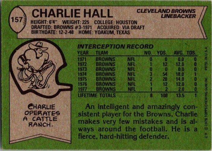 1978 Topps Football Card Charlie Hall Cleveland Browns sk7111