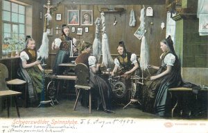 Germany Black Forest spinning room litho national costumes folk types Litho 1903 