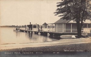 DS1/ Jackson Michigan RPPC Postcard c1910 Hague Park Boat DOck35